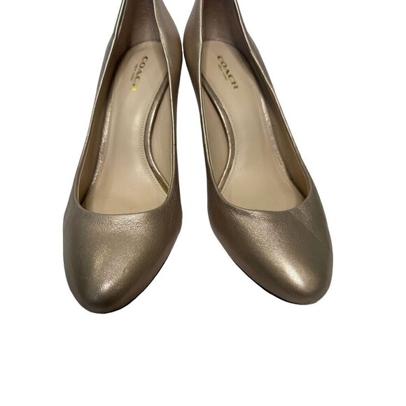 Coach Metallic Gold Round Toe Work Leather Pumps Formal Heels Size 7.5 - Picture 6 of 14